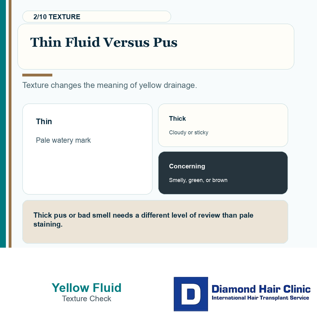 Yellow fluid carousel slide 2 comparing thin drainage and pus