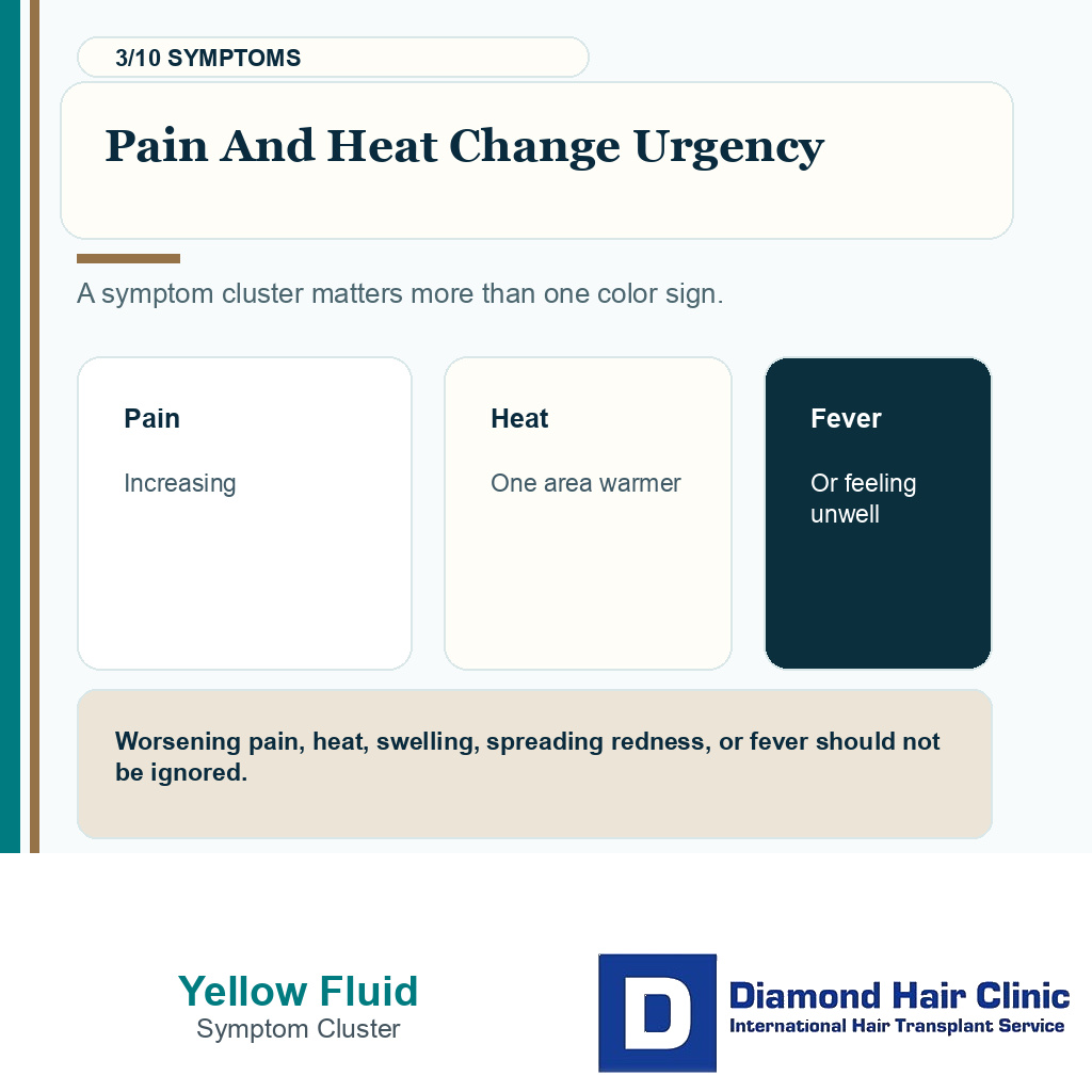 Yellow fluid carousel slide 3 explaining pain heat and fever
