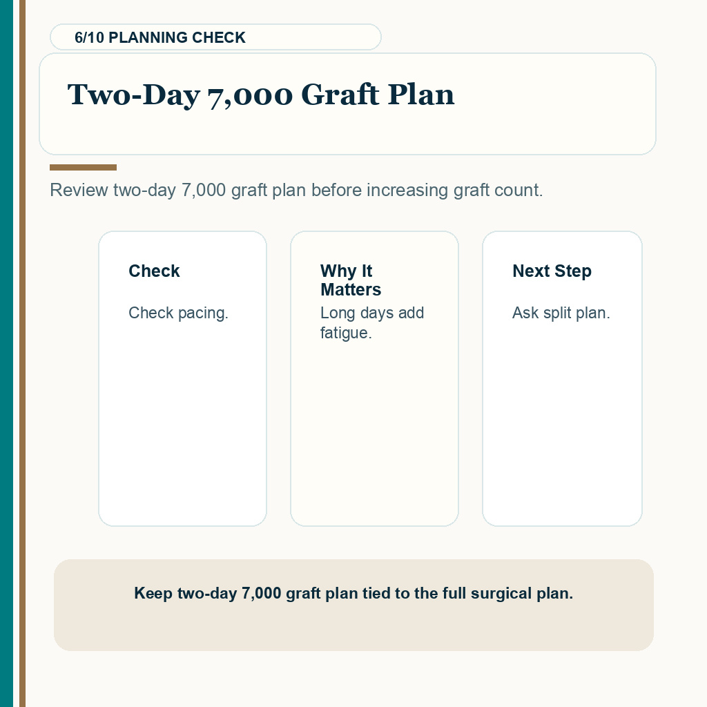 7,000 Grafts Over Two Days and Donor Safety support slide 6 about two day 7,000 graft plan