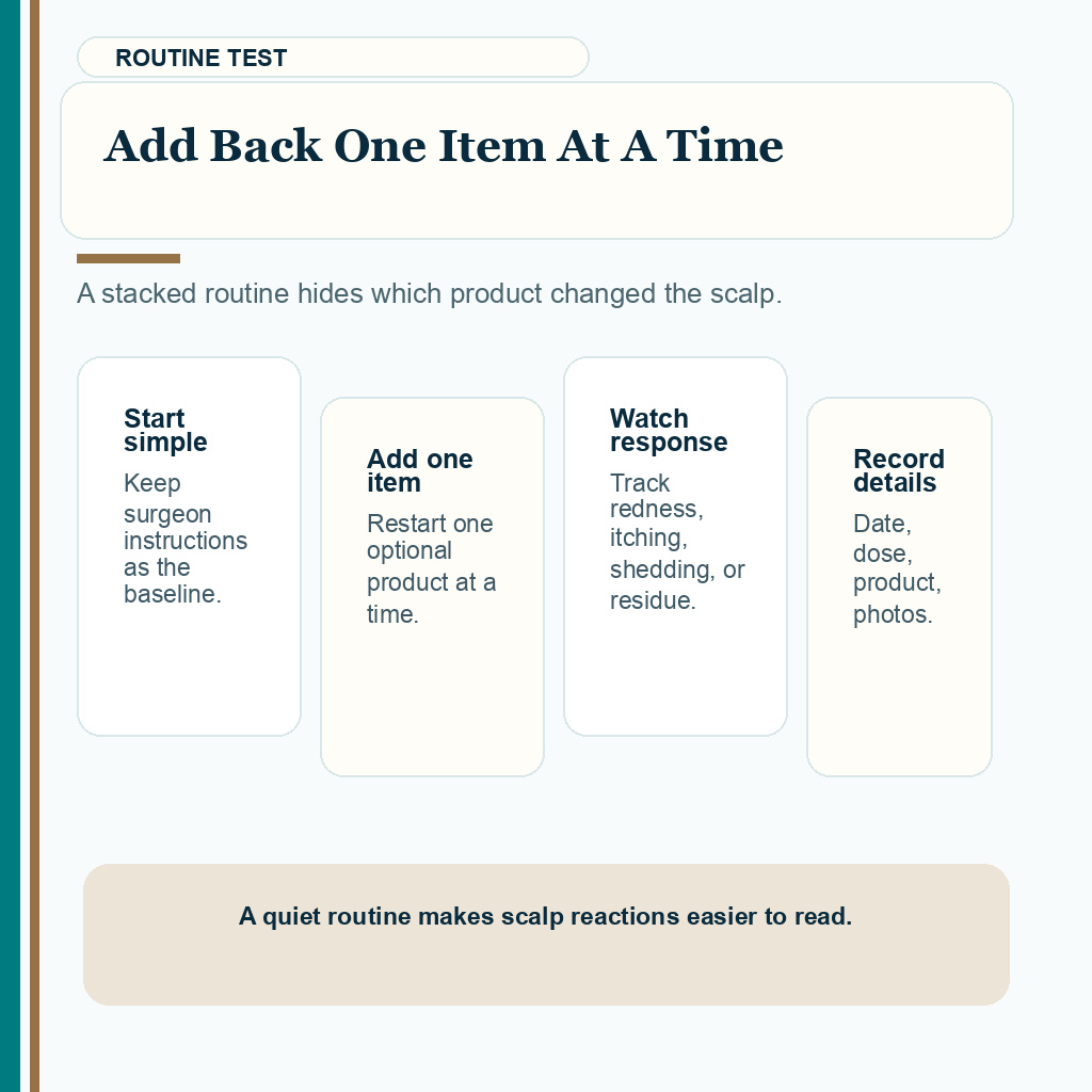 Information card explaining how to add optional treatments back one at a time after FUE