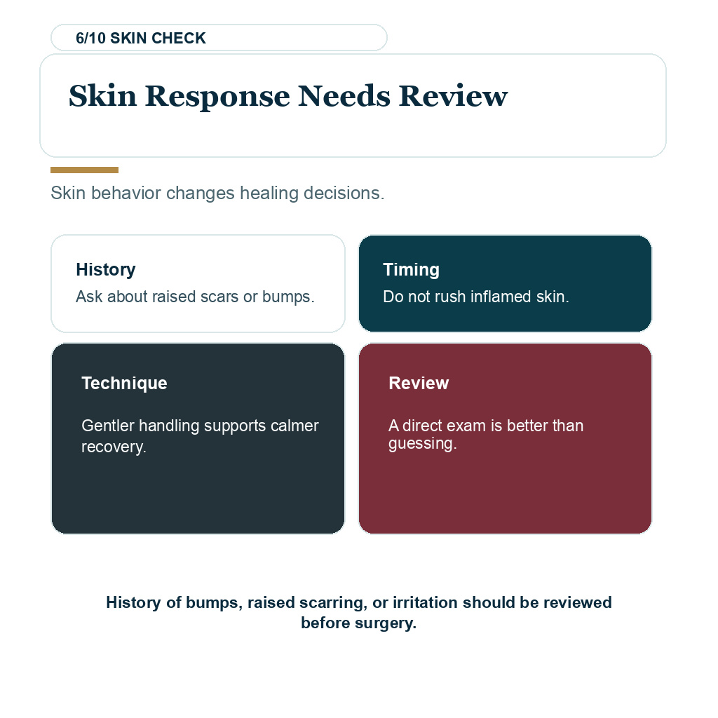 Carousel slide explaining skin response needs review in Afro and very curly hair transplant planning.