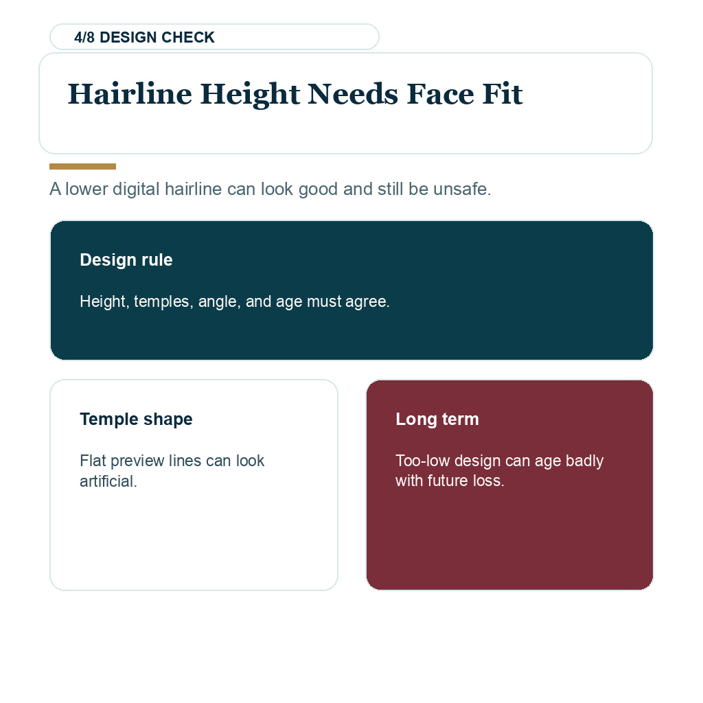 AI hair transplant simulation planning showing why hairline height needs face fit.