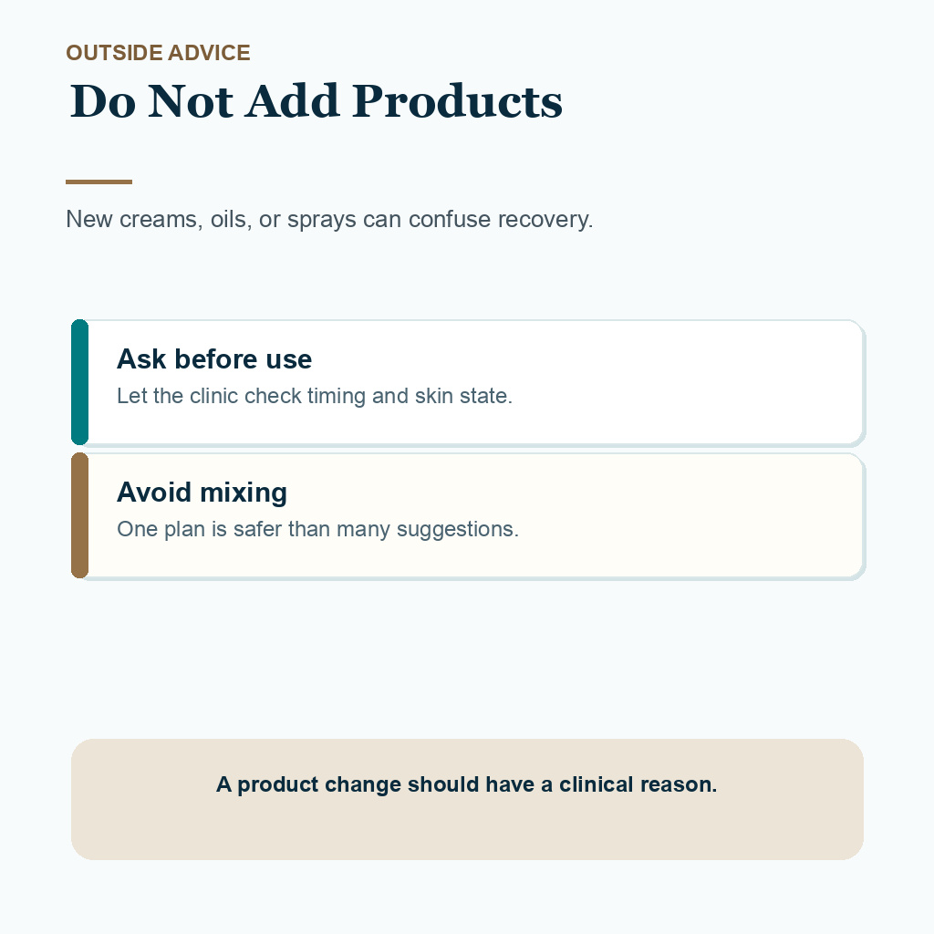 Carousel slide warning not to add products after outside recovery photo advice.