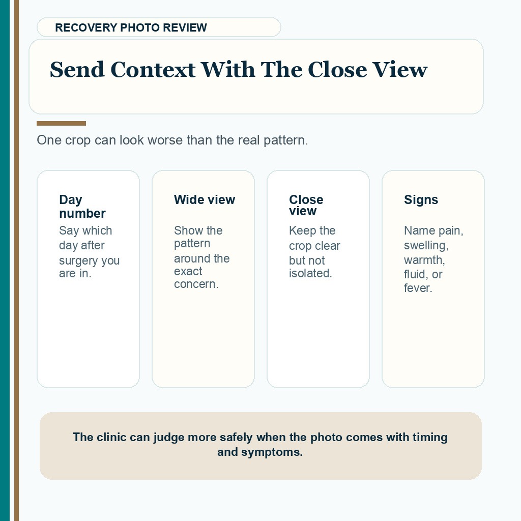 Support card showing the context to send with an early FUE recovery photo.