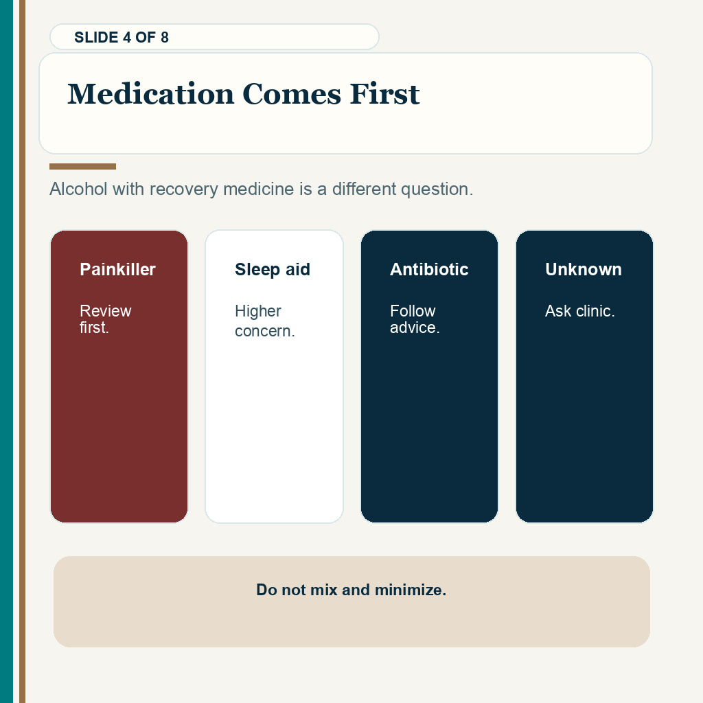 Medication comes first when judging alcohol risk after a hair transplant.