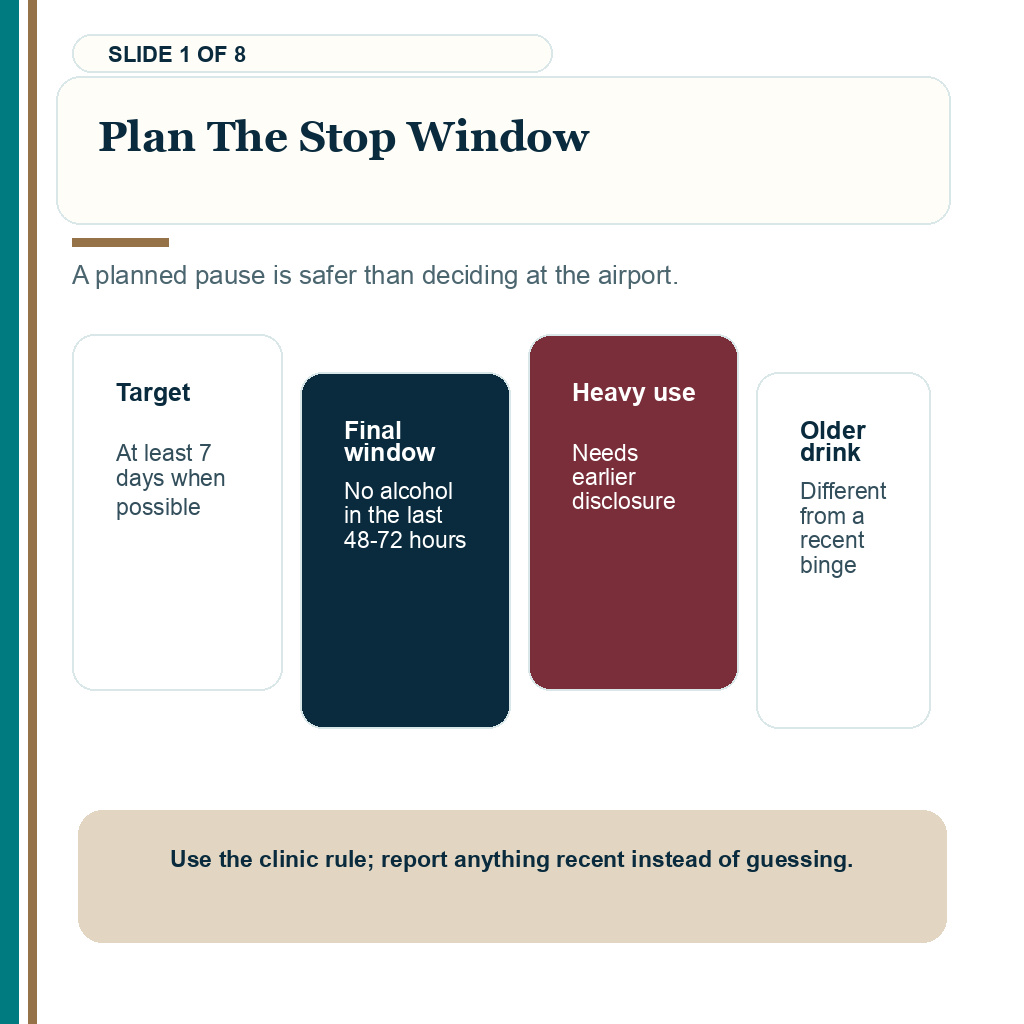 Alcohol before hair transplant carousel slide showing stop window before FUE surgery