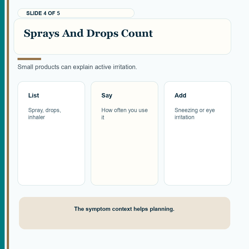 Allergy medicine before FUE slide 4 of 5, nasal sprays and eye drops should still be mentioned