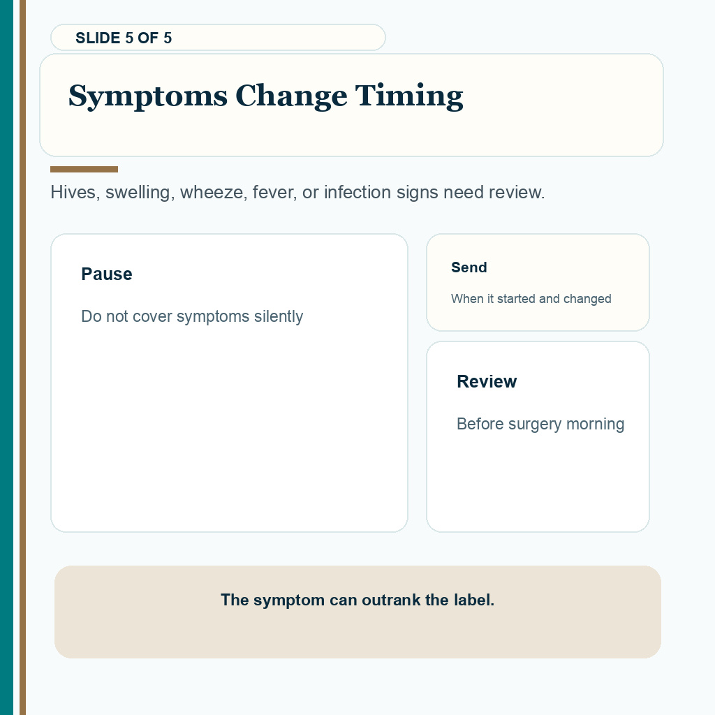 Allergy medicine before FUE slide 5 of 5, active allergy symptoms can change timing