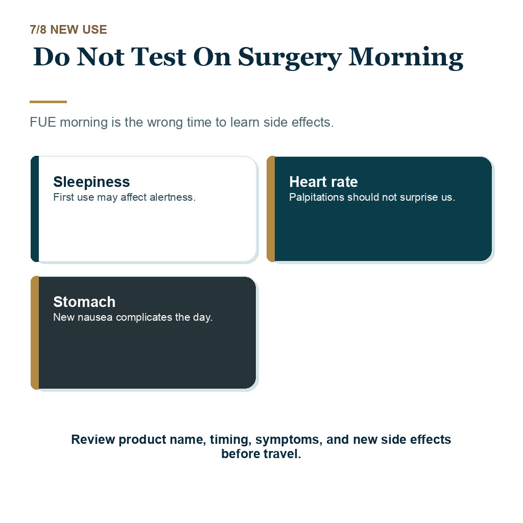 Allergy medicine before FUE support explaining do not test on surgery morning.