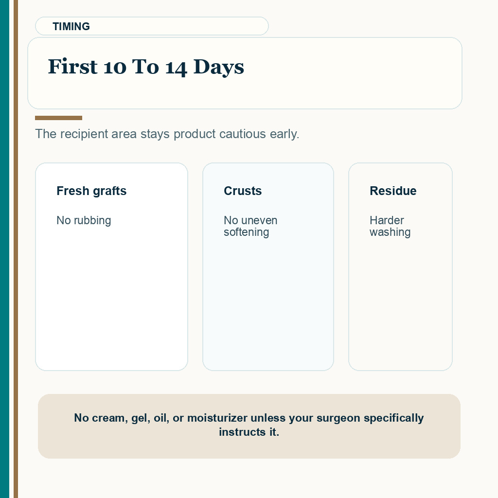 Slide 2 of 10 explaining first 10 to 14 days for aloe vera and moisturizer timing after hair transplant.