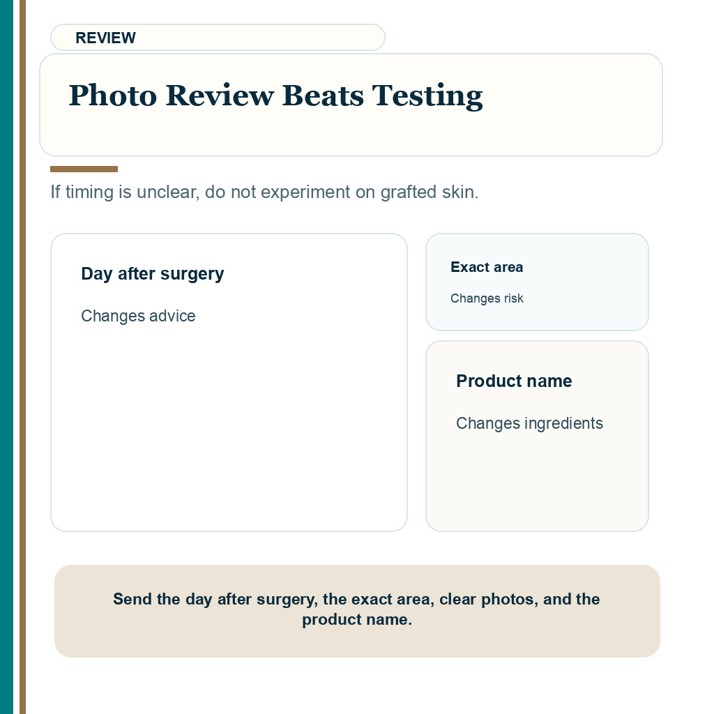 Slide 10 of 10 explaining photo review beats testing for aloe vera and moisturizer timing after hair transplant.