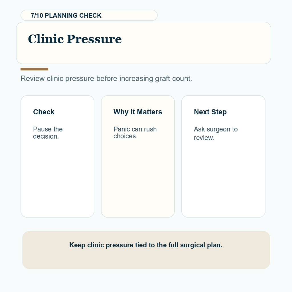Am I Too Young for a Hair Transplant? support slide 7 about clinic pressure