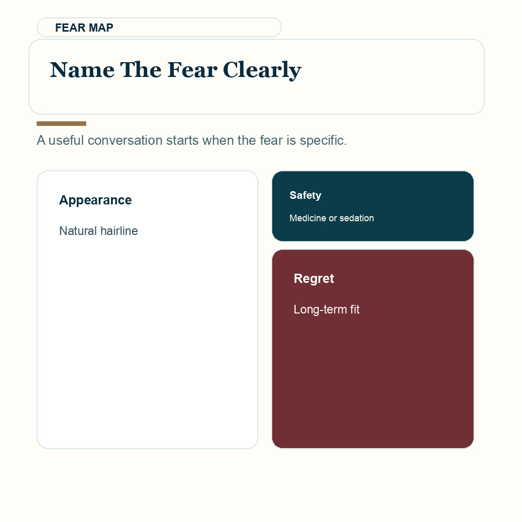 Surgery anxiety before hair transplant carousel slide 2 about name the fear clearly.