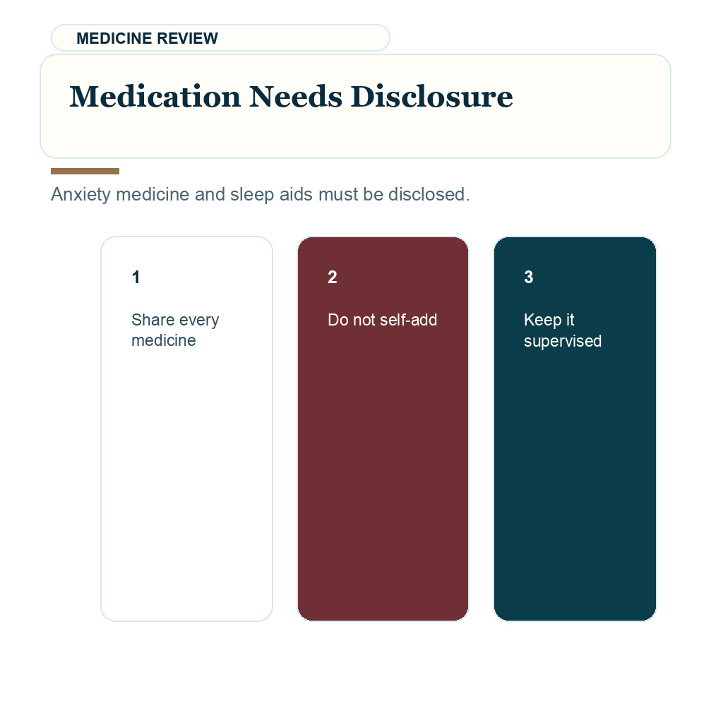 Surgery anxiety before hair transplant carousel slide 3 about medication needs disclosure.