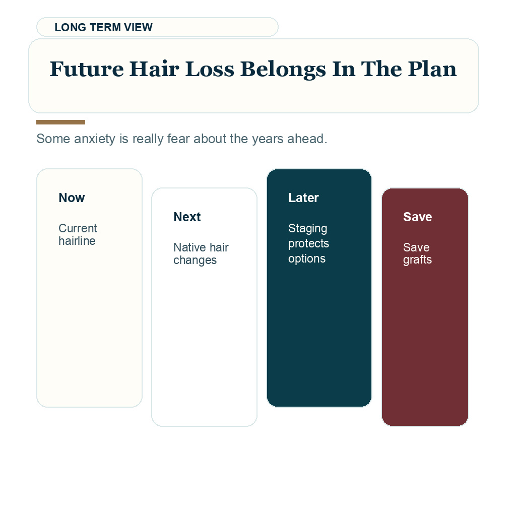 Surgery anxiety before hair transplant carousel slide 7 about future hair loss belongs in the plan.