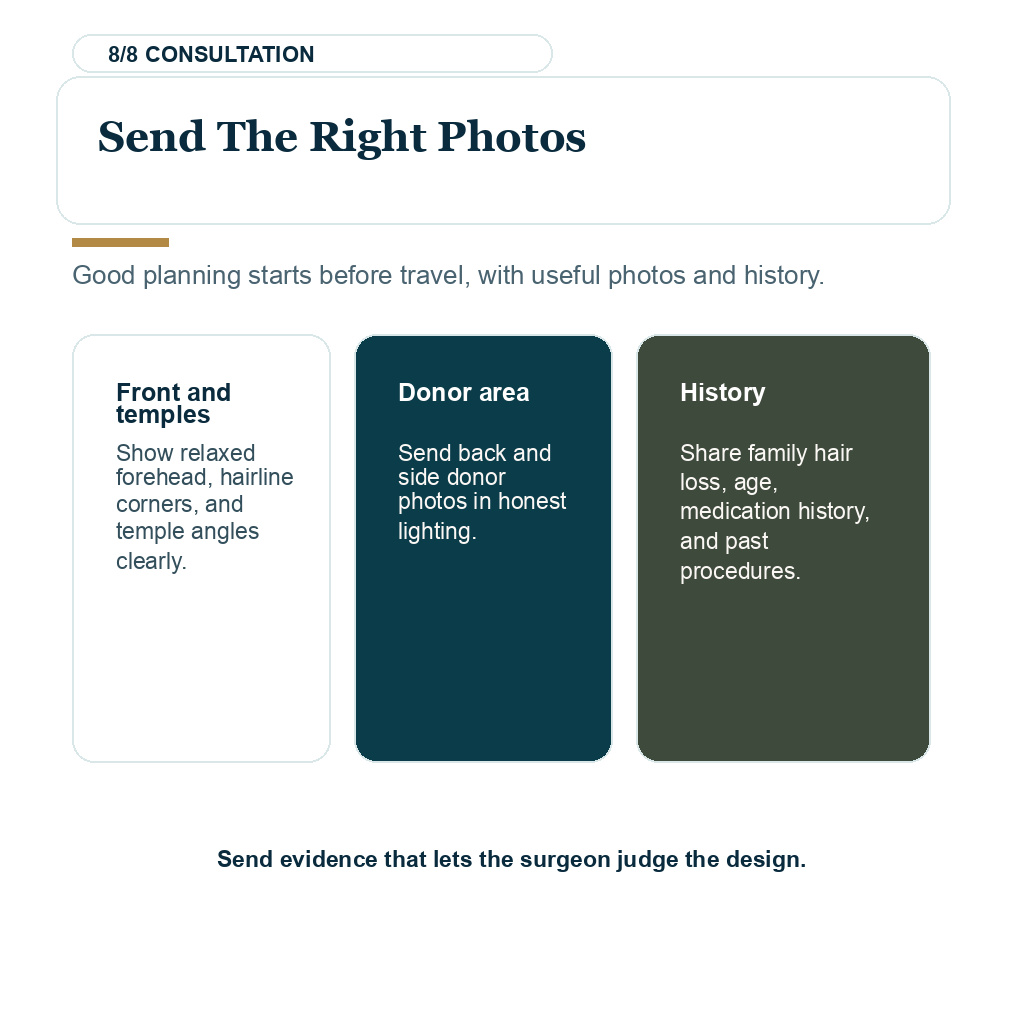 Asian hair transplant planning carousel slide 8 of 8 explaining send the right photos
