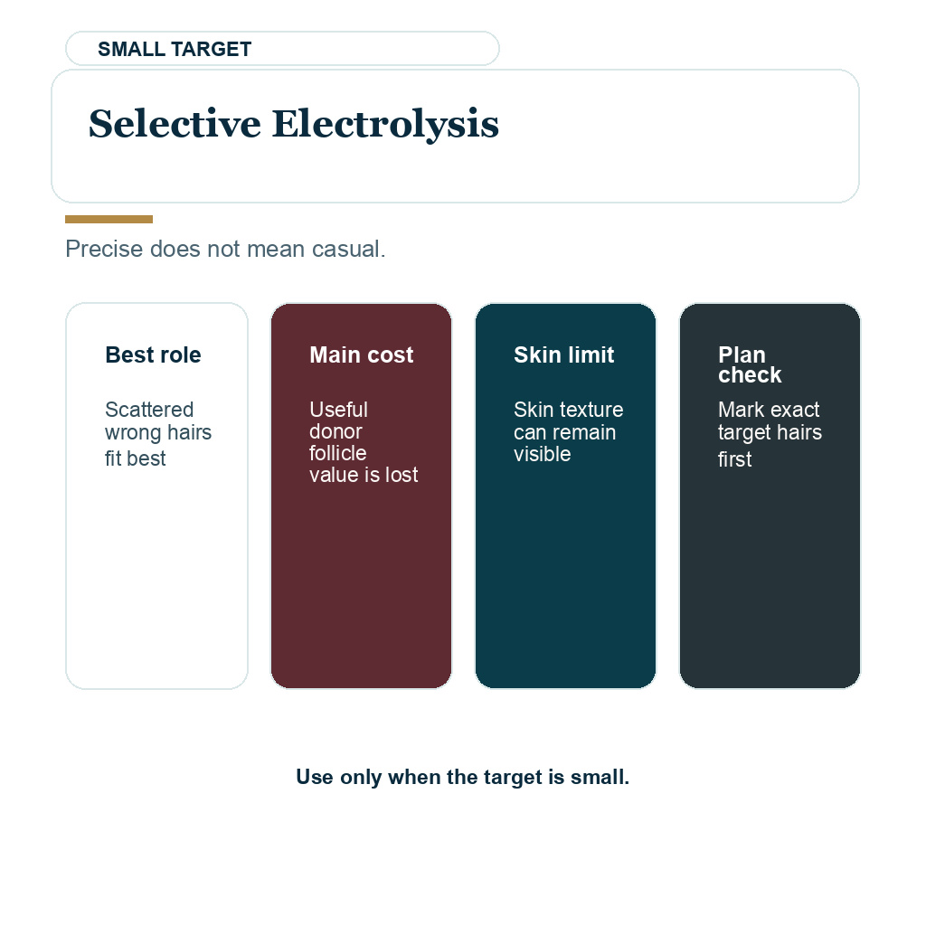 Bad hairline graft removal carousel slide 3 explaining selective electrolysis