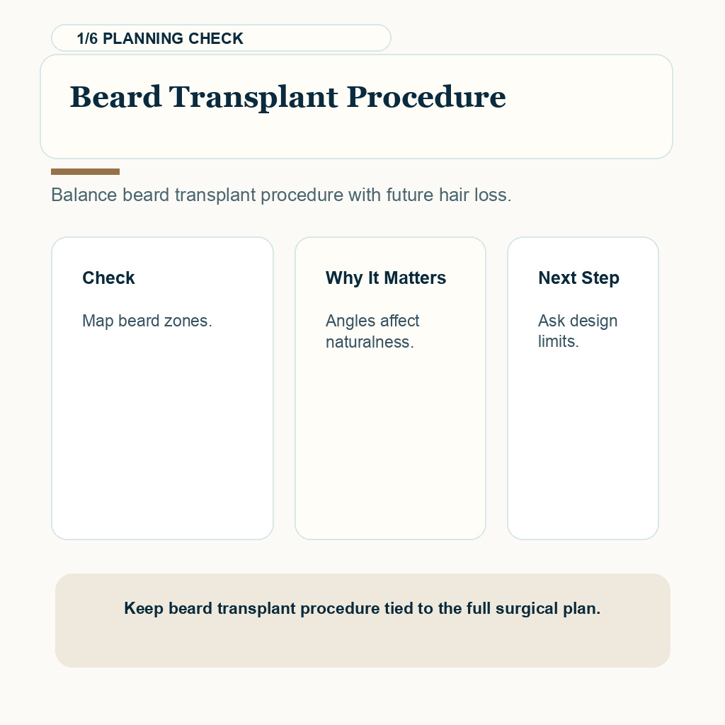 Beard Transplant Procedure Costs and Risks support slide 1 about beard transplant procedure