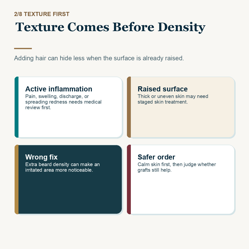 Beard transplant repair limits, texture comes before density.