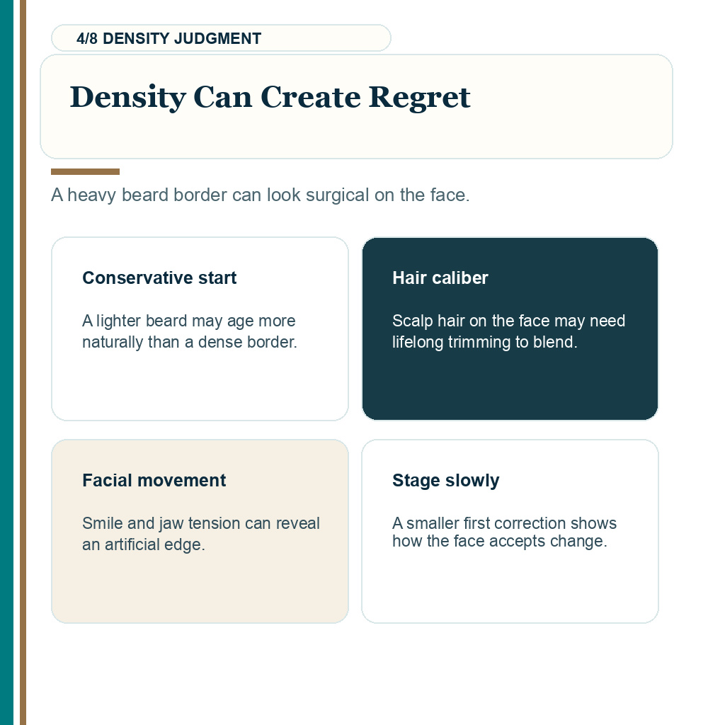 Beard transplant repair limits, density can create regret.