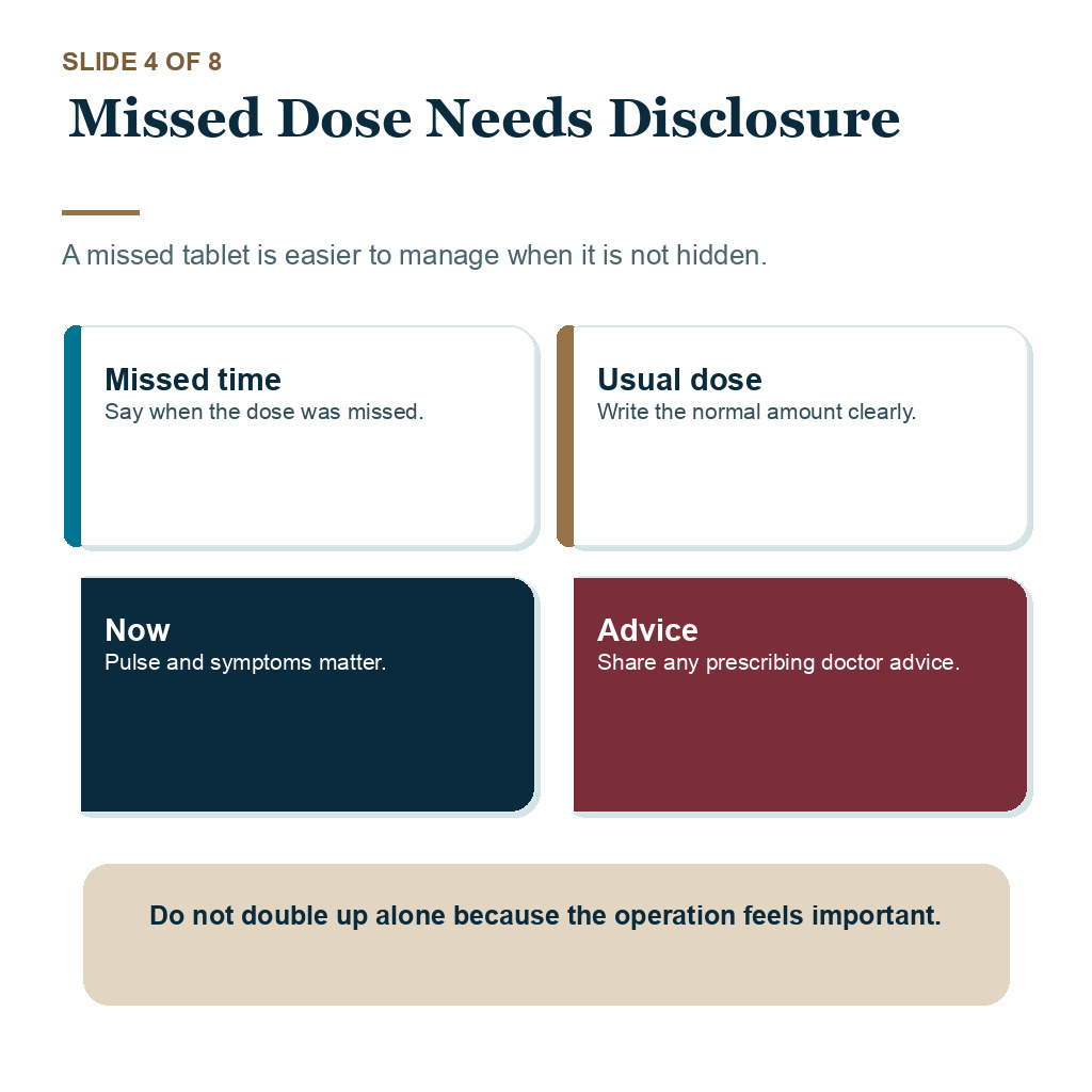 Missed dose needs disclosure before hair transplant surgery.