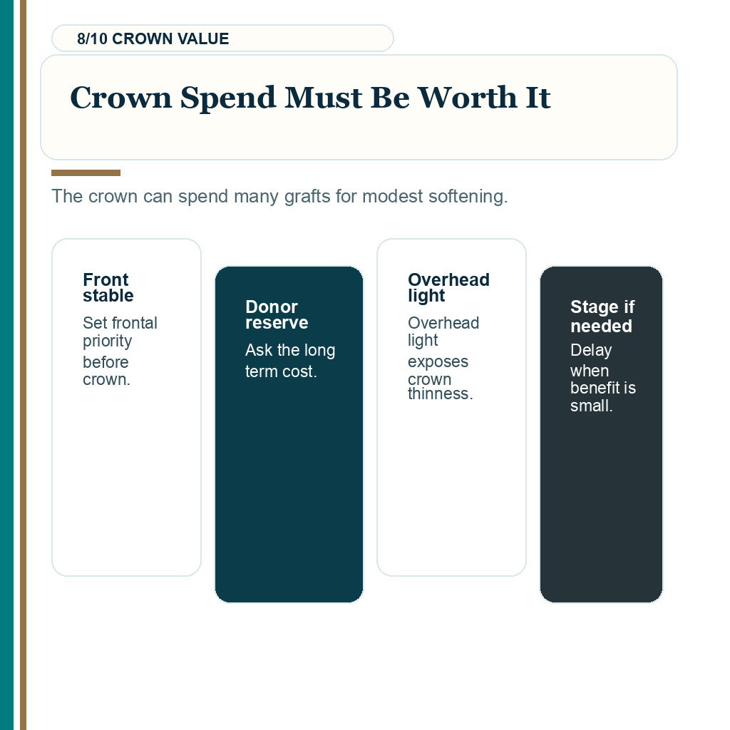 Blonde and red hair transplant planning, crown spend must be worth it.