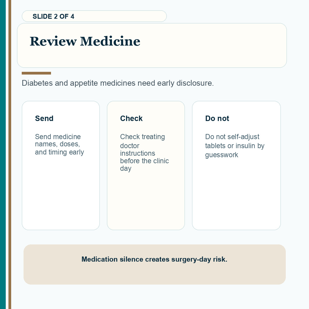 Review diabetes and appetite medicines before FUE surgery
