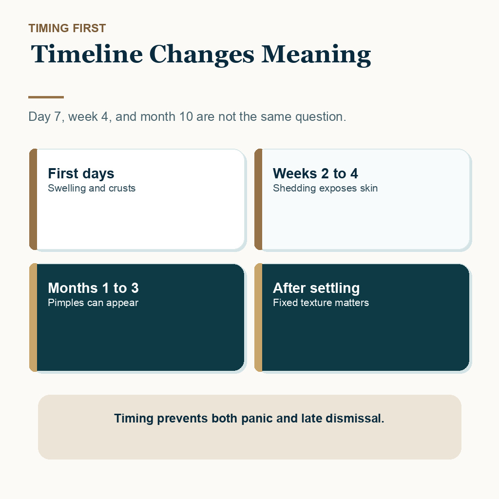 Bumpy hairline after hair transplant slide explaining timeline changes meaning