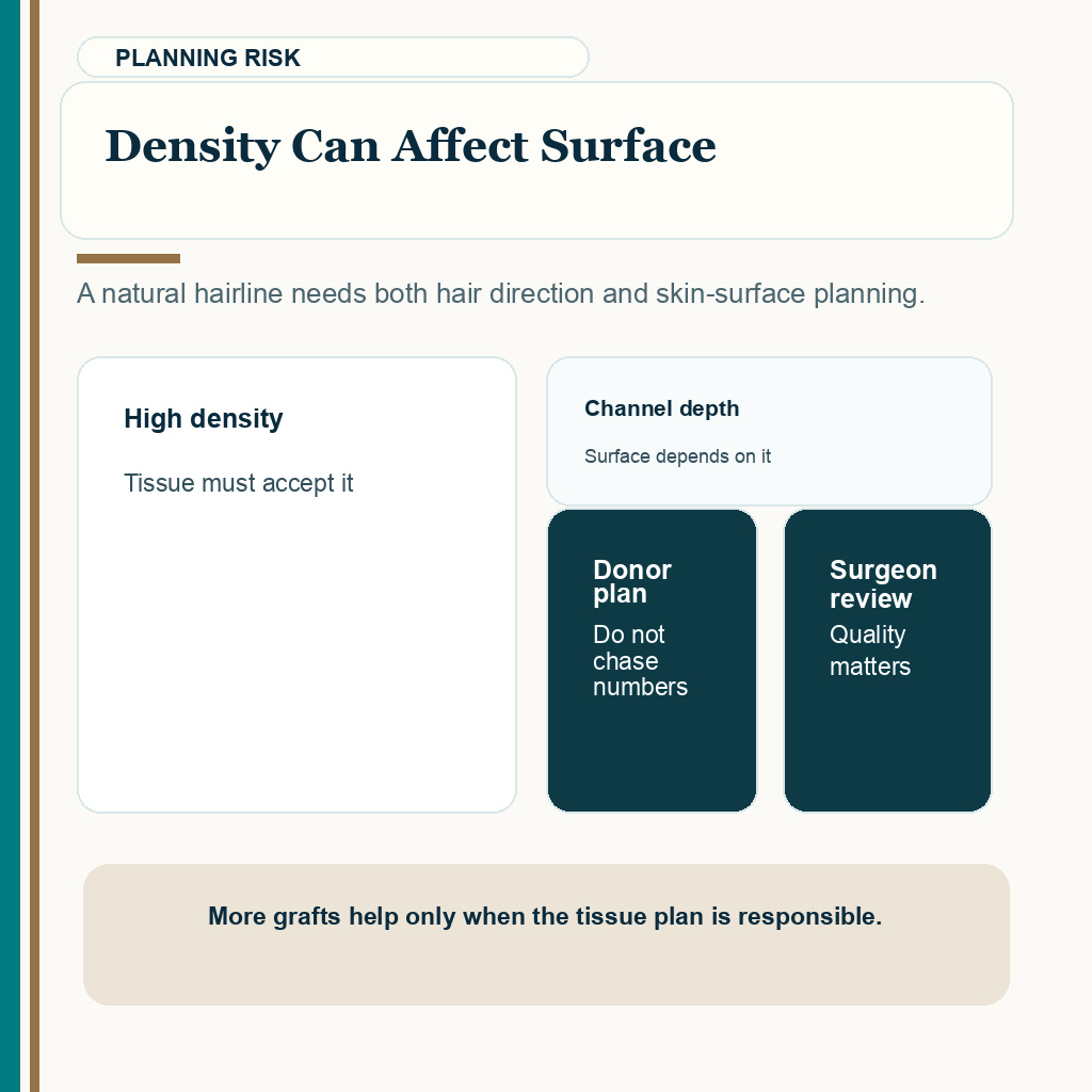 Bumpy hairline after hair transplant slide explaining density can affect surface
