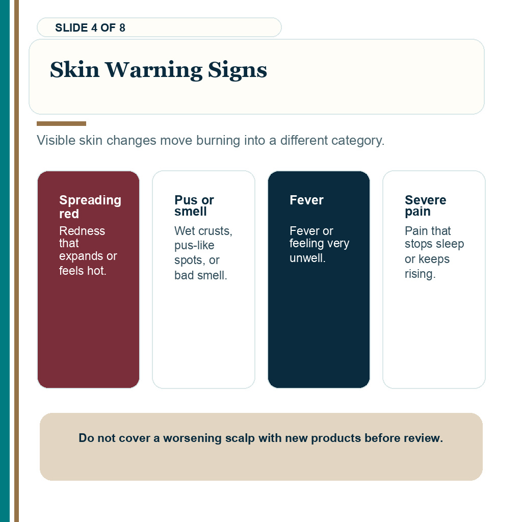 Skin warning signs for burning scalp after hair transplant recovery.