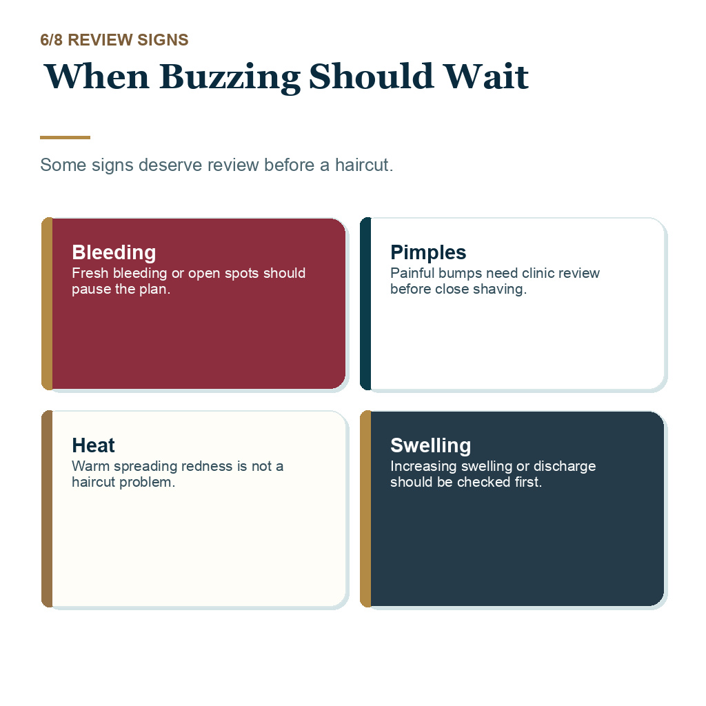 Buzz cut after hair transplant, when buzzing should wait.