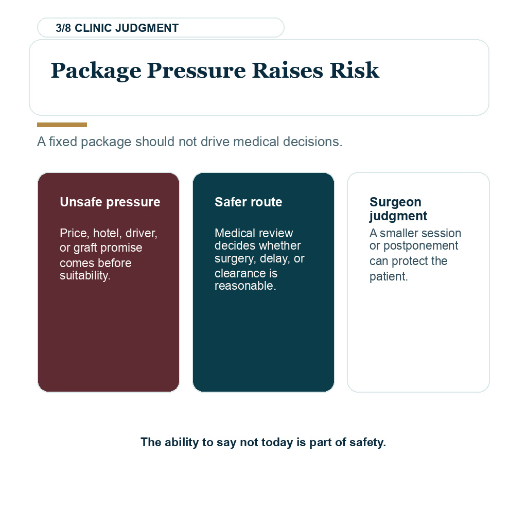 Hair transplant serious safety review explaining package pressure raises risk.