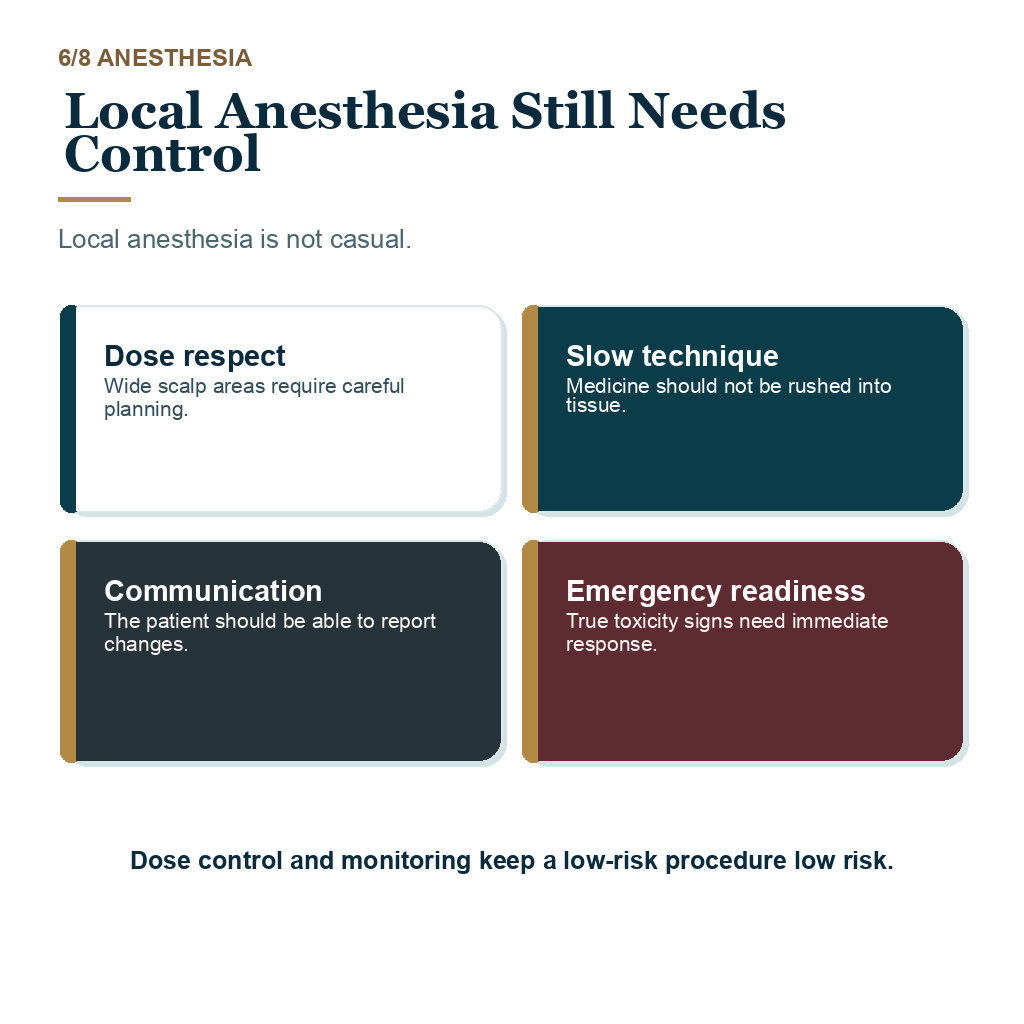 Hair transplant serious safety review explaining local anesthesia still needs control.