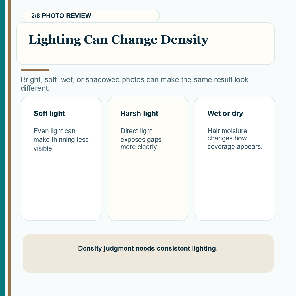 Hair transplant before and after photos carousel slide 2 about lighting and density