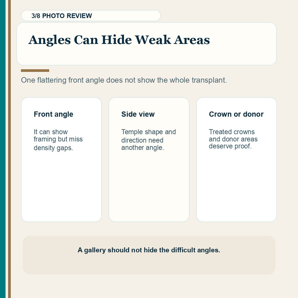 Hair transplant before and after photos carousel slide 3 about angles hiding weak areas