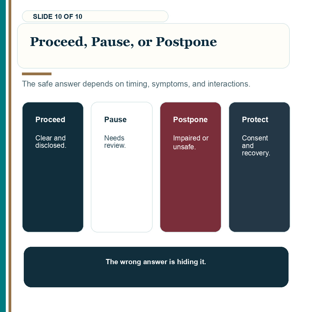 Cannabis before hair transplant support slide about decide whether to proceed, pause, or postpone.
