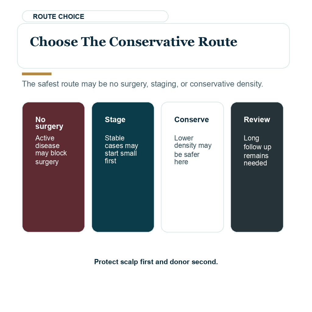 CCCA hair transplant planning slide 10 explaining choose the conservative route