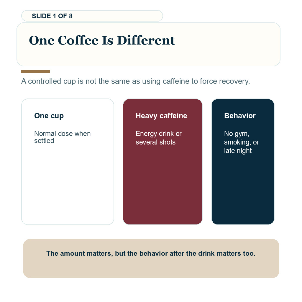 Coffee after hair transplant carousel slide separating one coffee from heavy caffeine