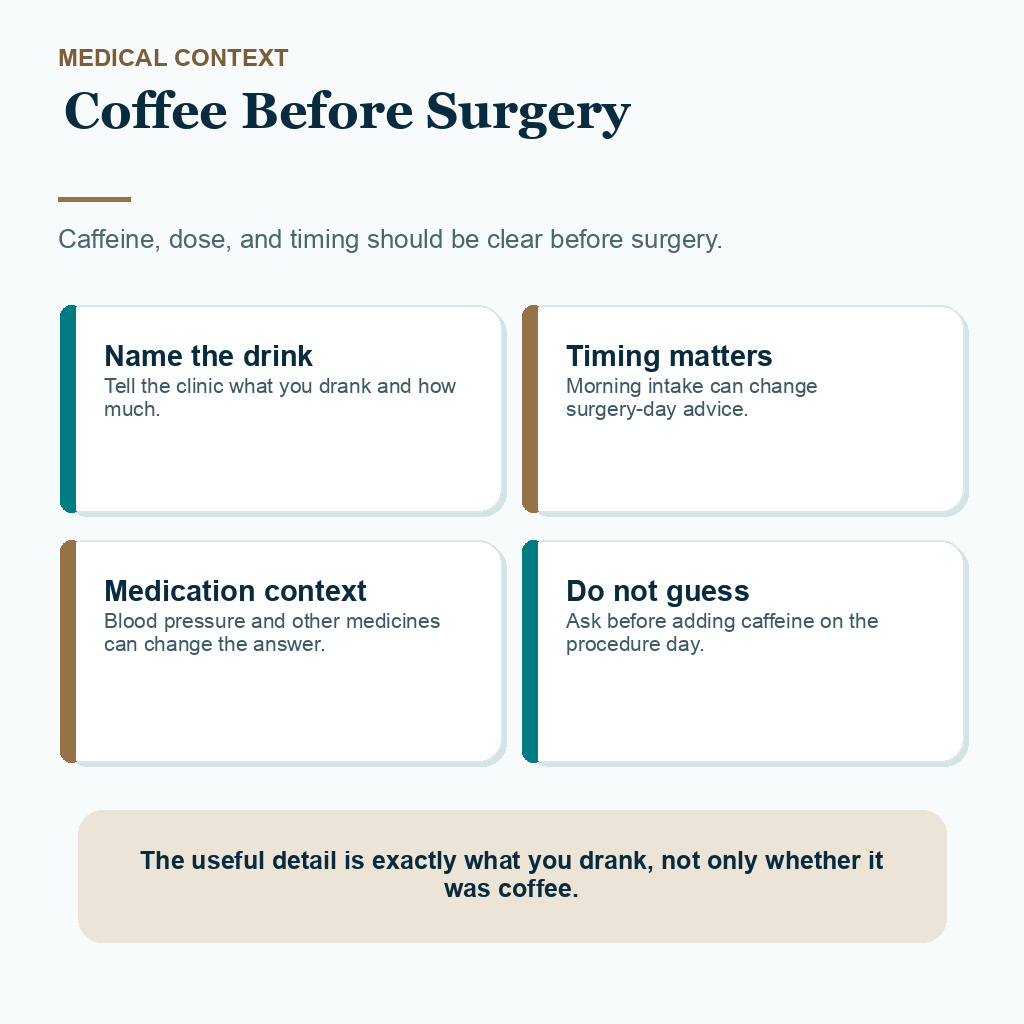 Support card explaining coffee before surgery.