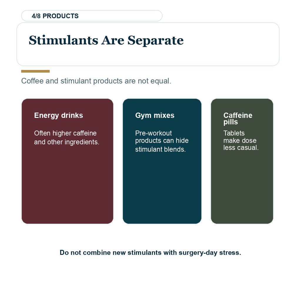 Coffee before hair transplant surgery guidance about stimulant products