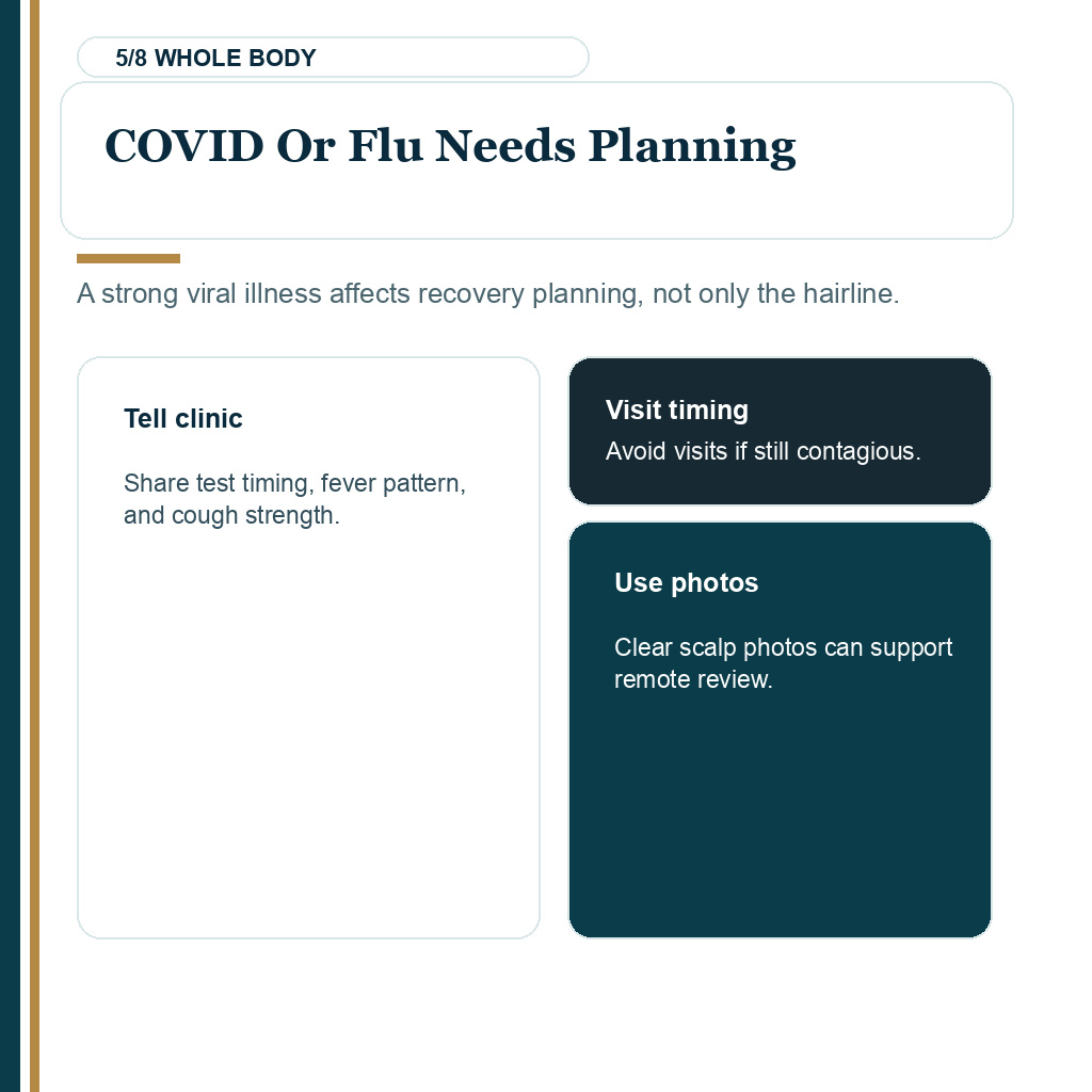 Cold and flu after hair transplant, COVID or flu needs planning.