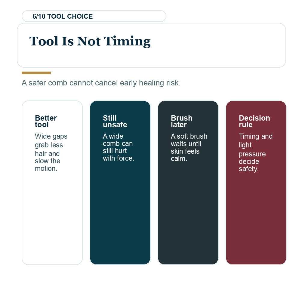 Comb hair after hair transplant slide 6 explaining tool is not timing.