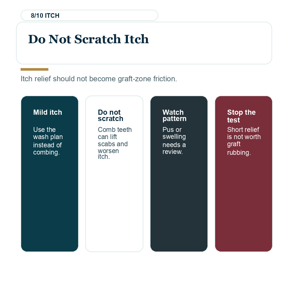 Comb hair after hair transplant slide 8 explaining do not scratch itch.