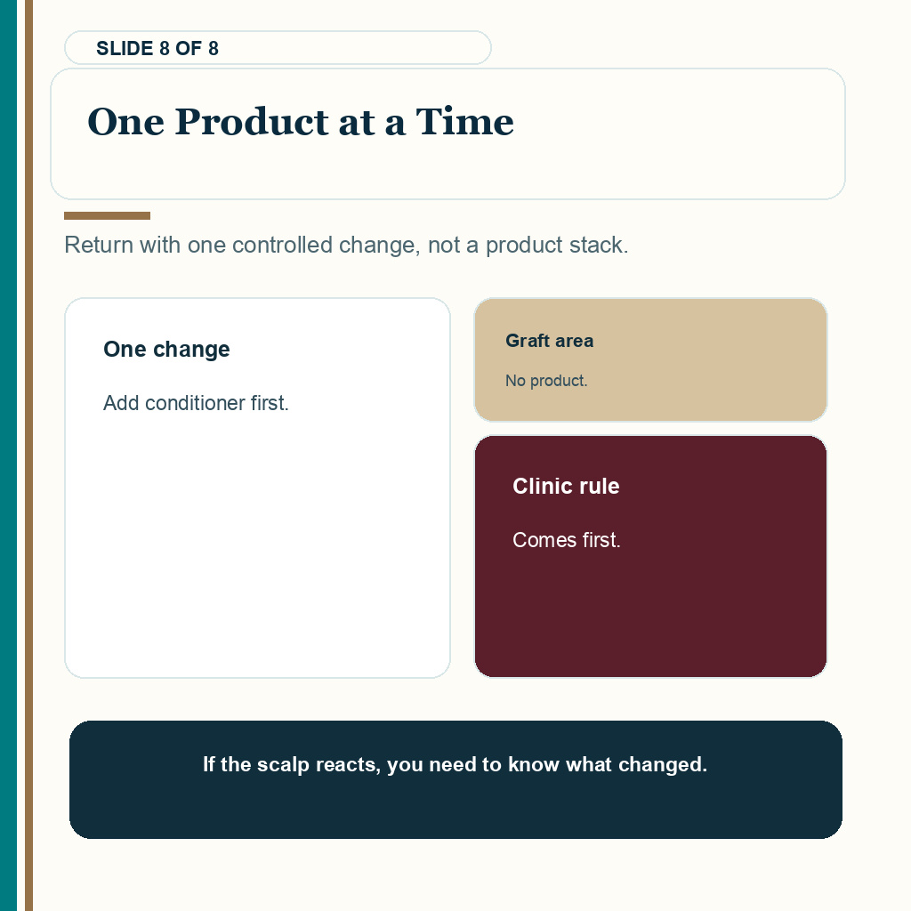 Conditioner after hair transplant carousel slide 8 about one product at a time.