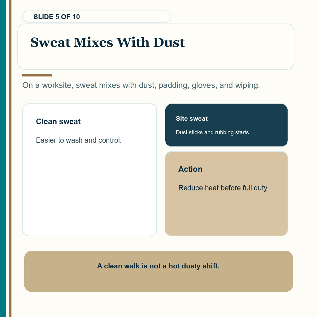 Construction work after hair transplant carousel slide 5 about sweat mixes with dust.
