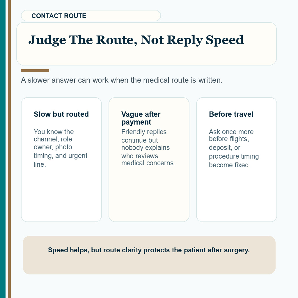 Slow reply and vague route threshold before FUE travel