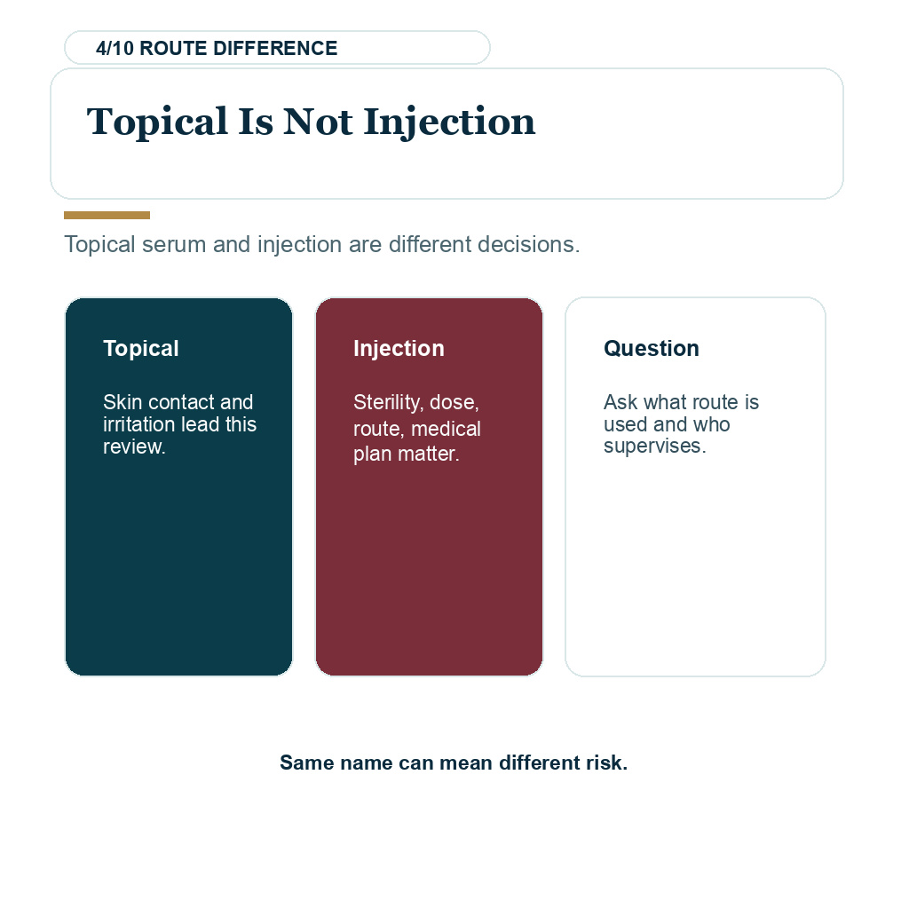 Carousel slide about topical is not injection when considering copper peptide serum after a hair transplant.