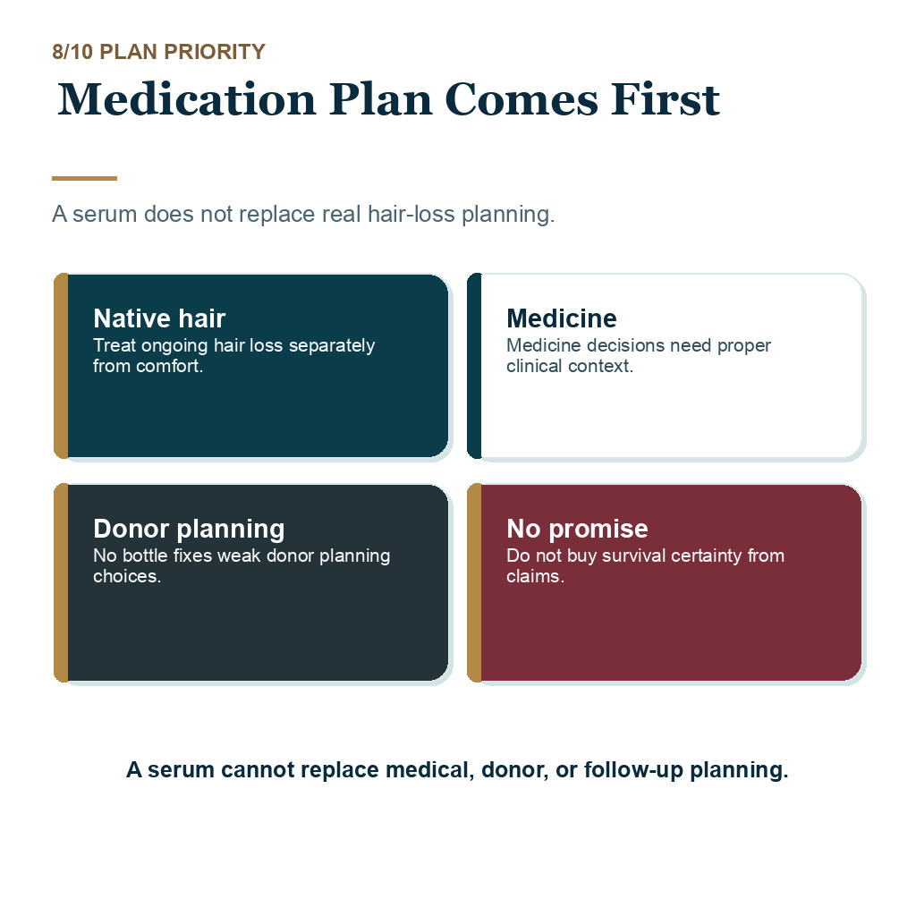 Carousel slide about medication plan comes first when considering copper peptide serum after a hair transplant.