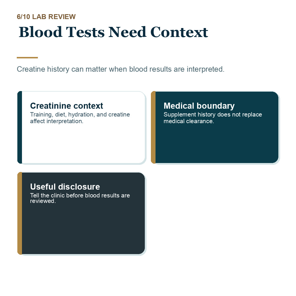 Creatine before FUE planning slide 6 about blood tests need medical context.