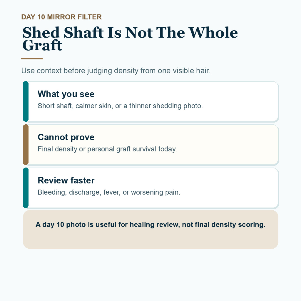 Day 10 shed hair shaft and graft review signals after FUE